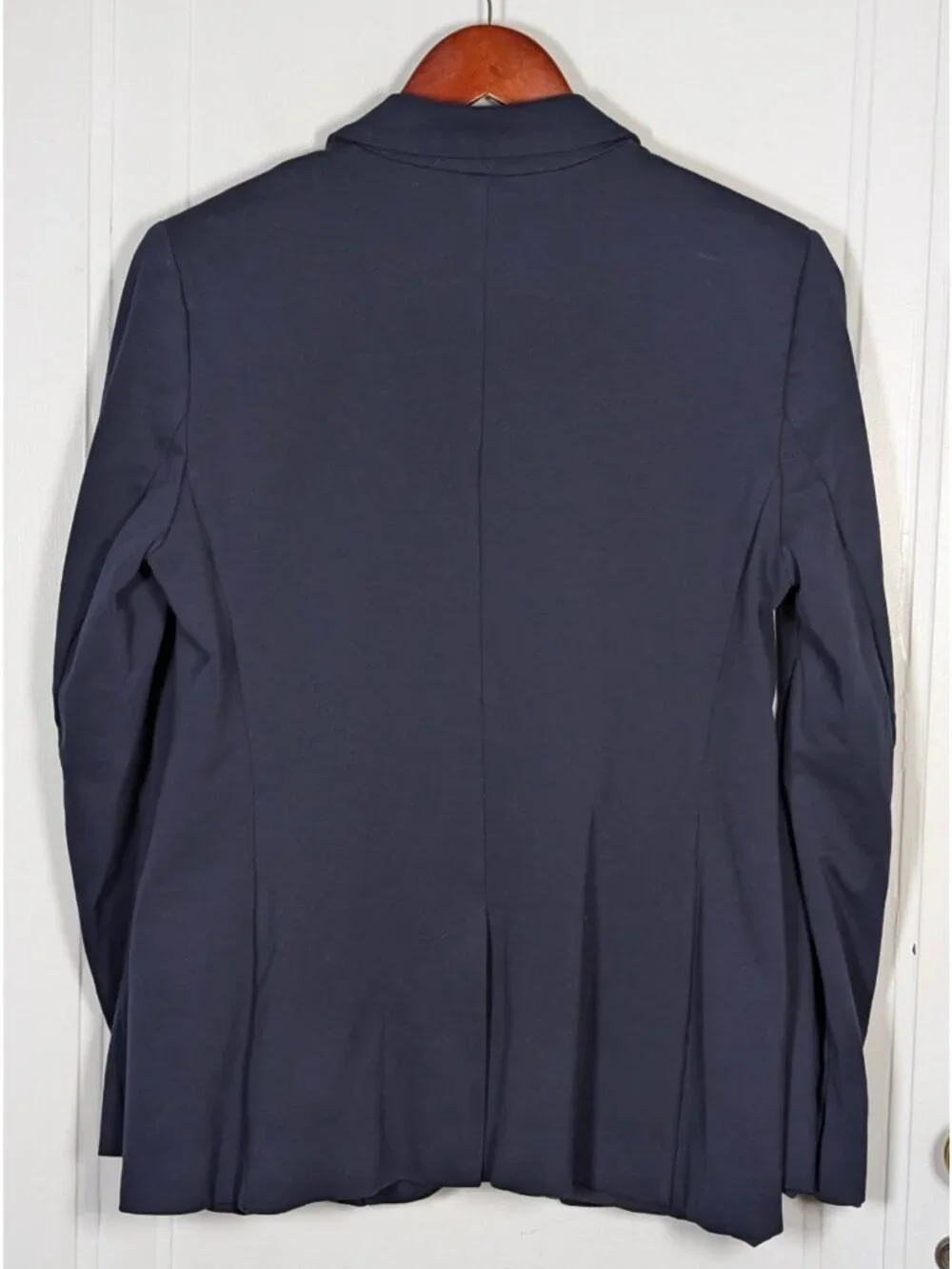 Lauren Ralph Lauren Ponte Blazer Womens Size 8 Leather Trim Blue Equestrian Coat
